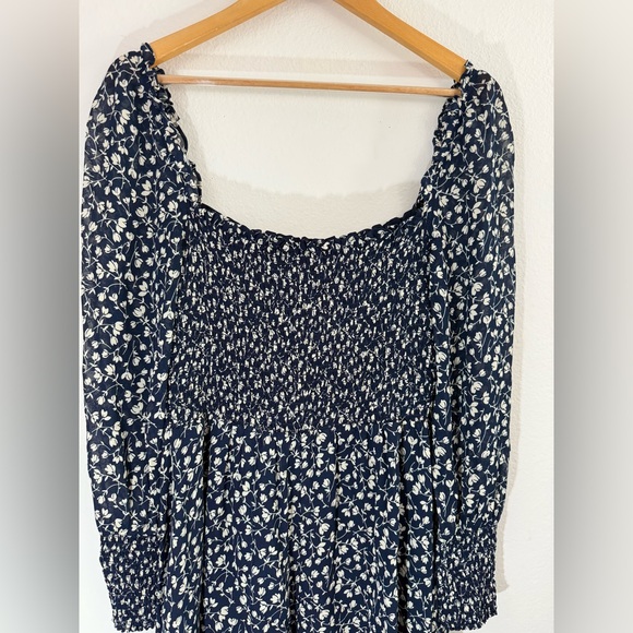 Reformation Kelli Smocked Bodice Fit & Flare Mini Dress Blue White Floral Sz L - Picture 12 of 15